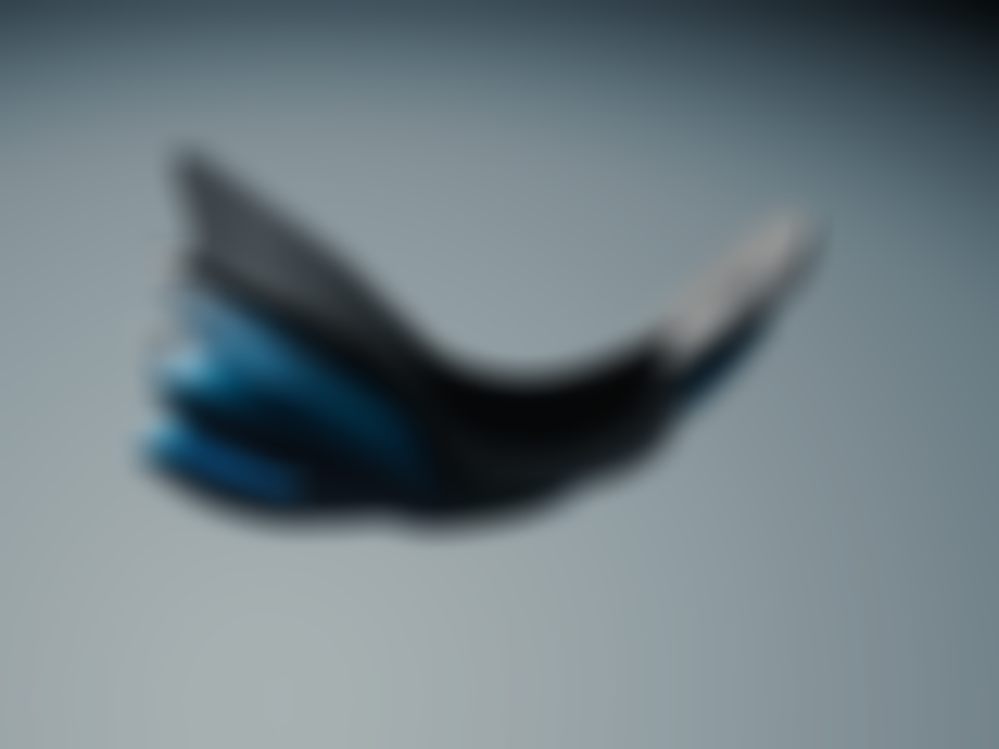 Close-up of a multi-layered shoe insole with blue and black sections, floating against a soft blue gradient background.