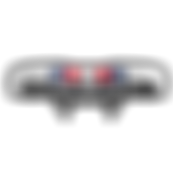 Front view of a white SQlab bicycle saddle with a red and blue center stripe, featuring a stepped ERGOWAVE-style shape and black rails underneath, isolated on a transparent background.