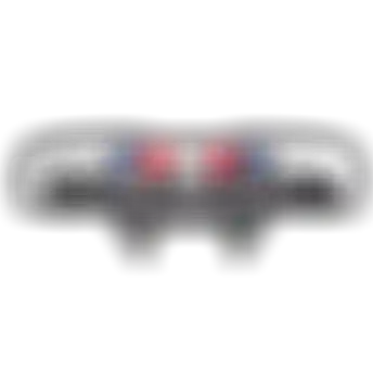 Front view of a white SQlab bicycle saddle with a red and blue center stripe, featuring a stepped ERGOWAVE-style shape and black rails underneath, isolated on a transparent background.