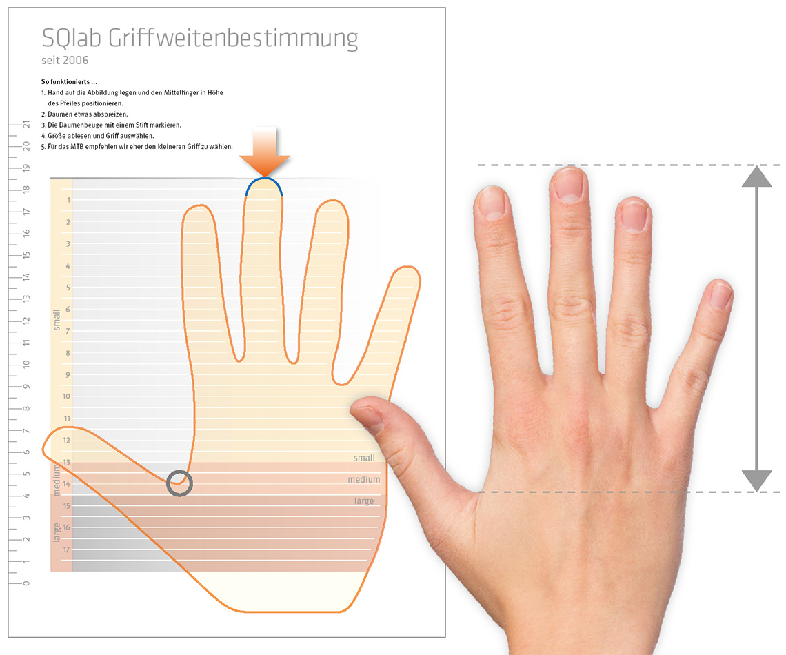 Grip size is the measurement from the tip of the middle finger to the crook...