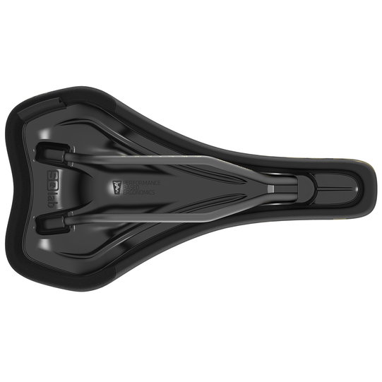 SQlab 611 Ergowave Fabio Wibmer MTB saddle in black with gold accents, top view