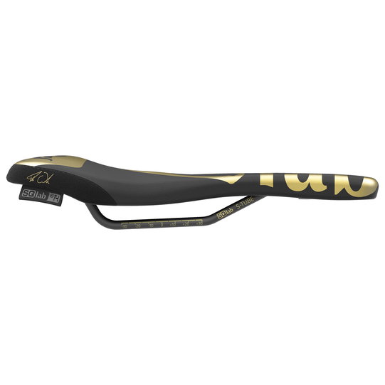 SQlab 611 Ergowave Fabio Wibmer MTB saddle in black and gold, side view