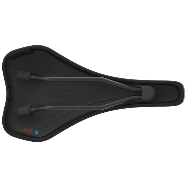 SQlab 612 ERGOWAVE® bike saddle in black, bottom view showing twin-rail system