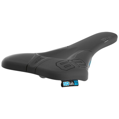 SQlab 612 ERGOWAVE® bicycle saddle in black and cyan with ergonomic wave profile and lowered nose