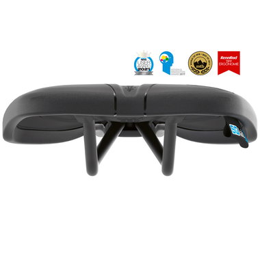 SQlab 612 ERGOWAVE® bike saddle in black, rear view showing twin rails and wave profile