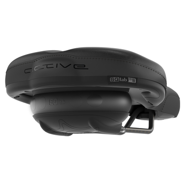SQlab 621 ERGOLUX active 2.0 bike saddle 18cm in black, three-quarter view showing active dampener