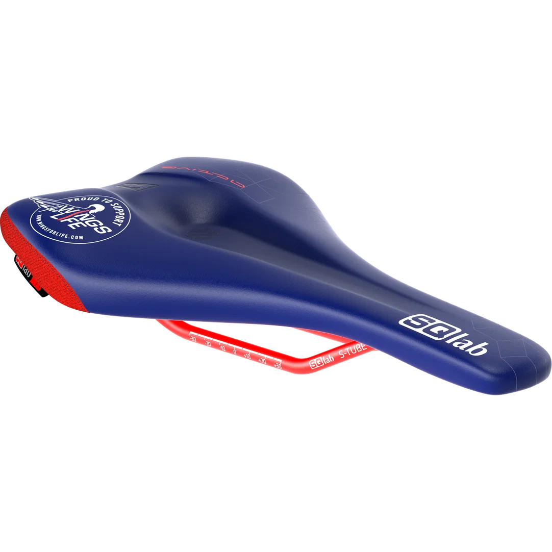 SQlab 611 Ergowave active MTB saddle Wings for Life limited edition in navy blue and red