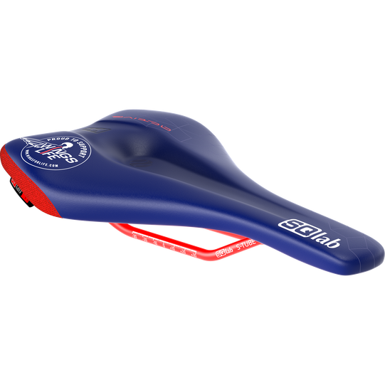 SQlab 611 Ergowave active MTB saddle Wings for Life limited edition in navy blue and red