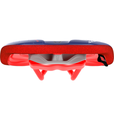 SQlab 611 Ergowave active 2.1 MTB saddle Wings for Life ltd. in navy blue and red, front view