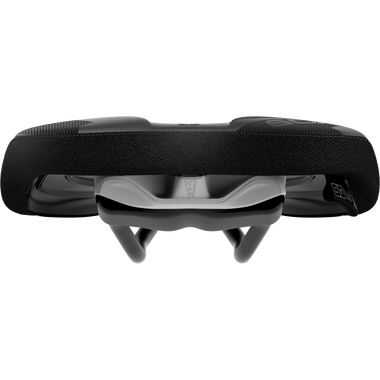 SQlab 6OX ERGOWAVE active 2.1 MTB saddle in black, front view showing active suspension system