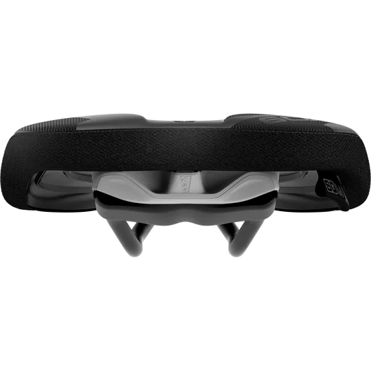 SQlab 6OX ERGOWAVE active 2.1 MTB saddle in black, front view showing active suspension system