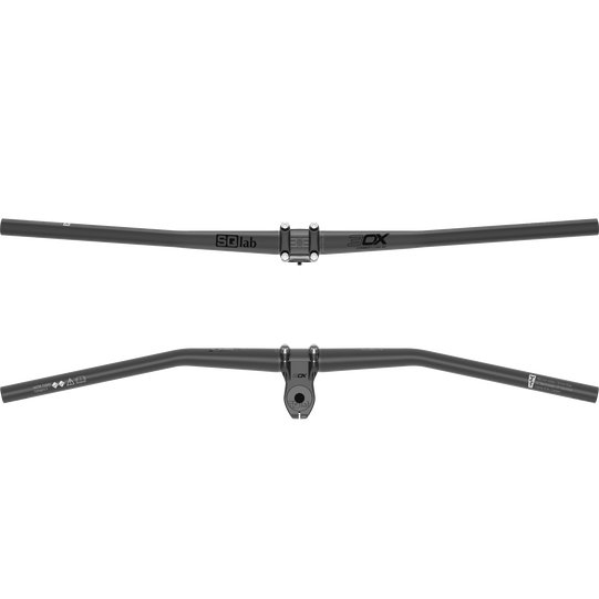 SQlab 3OX Carbon 12° MTB handlebar in dark grey, 31.8mm clamp, riser shape, top and underside studio view