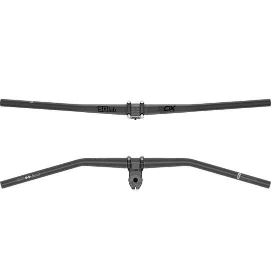 SQlab 3OX carbon MTB riser handlebar low rise in dark grey, top and underside views