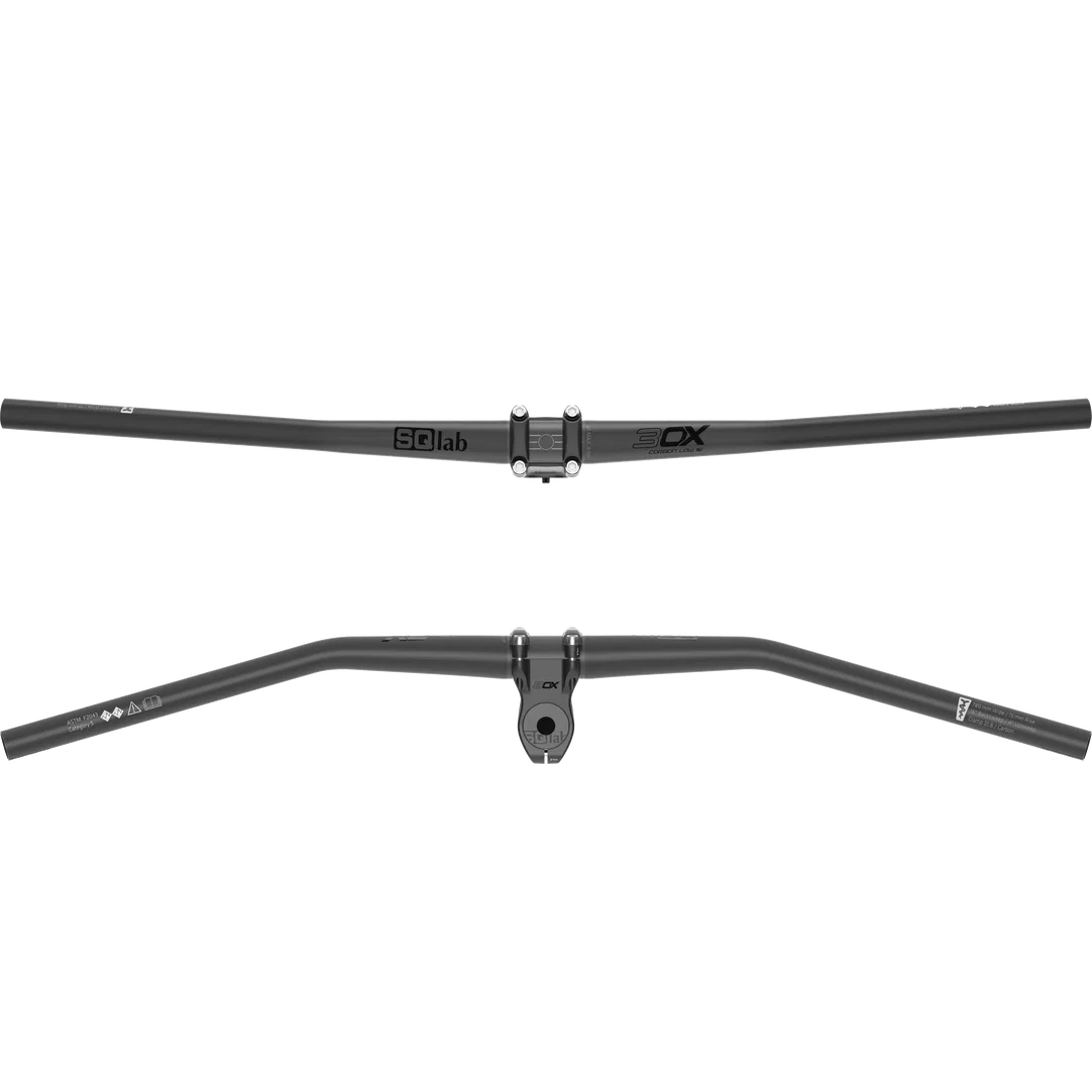 SQlab 3OX carbon MTB riser handlebar low rise in dark grey, top and underside views