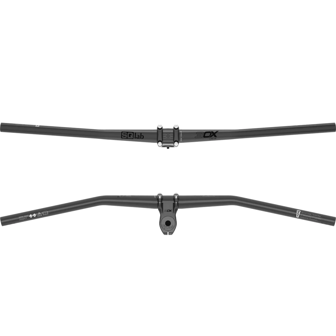 SQlab 3OX Alu MTB handlebar 12° low rise in matte black, 31.8mm clamp, front and angled view