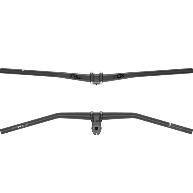 SQlab 3OX Alu MTB handlebar 16° backsweep 31.8mm clamp in matte black, two views