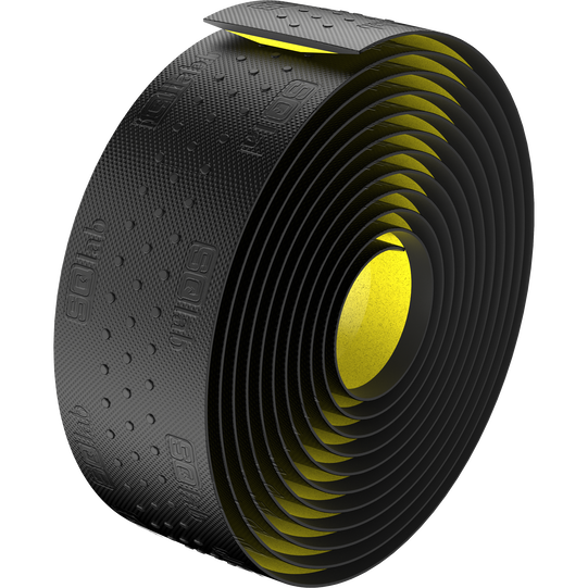 SQlab 714 gravel handlebar tape in black with yellow-green inner core, rolled