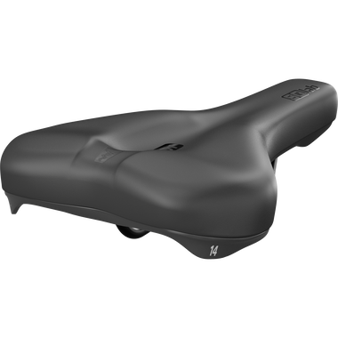 SQlab 601 ERGOLUX bike saddle 14cm in black, three-quarter view