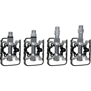 SQlab 502 Hybrid clipless pedals in four axle lengths (S–XL) in charcoal and silver