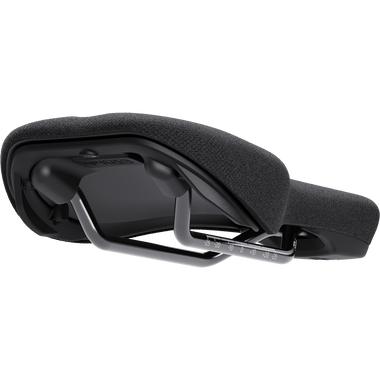 SQlab 6OX ltd. Team downhill and dirtbike saddle in matte black, underside view showing adjustable rail angle scale