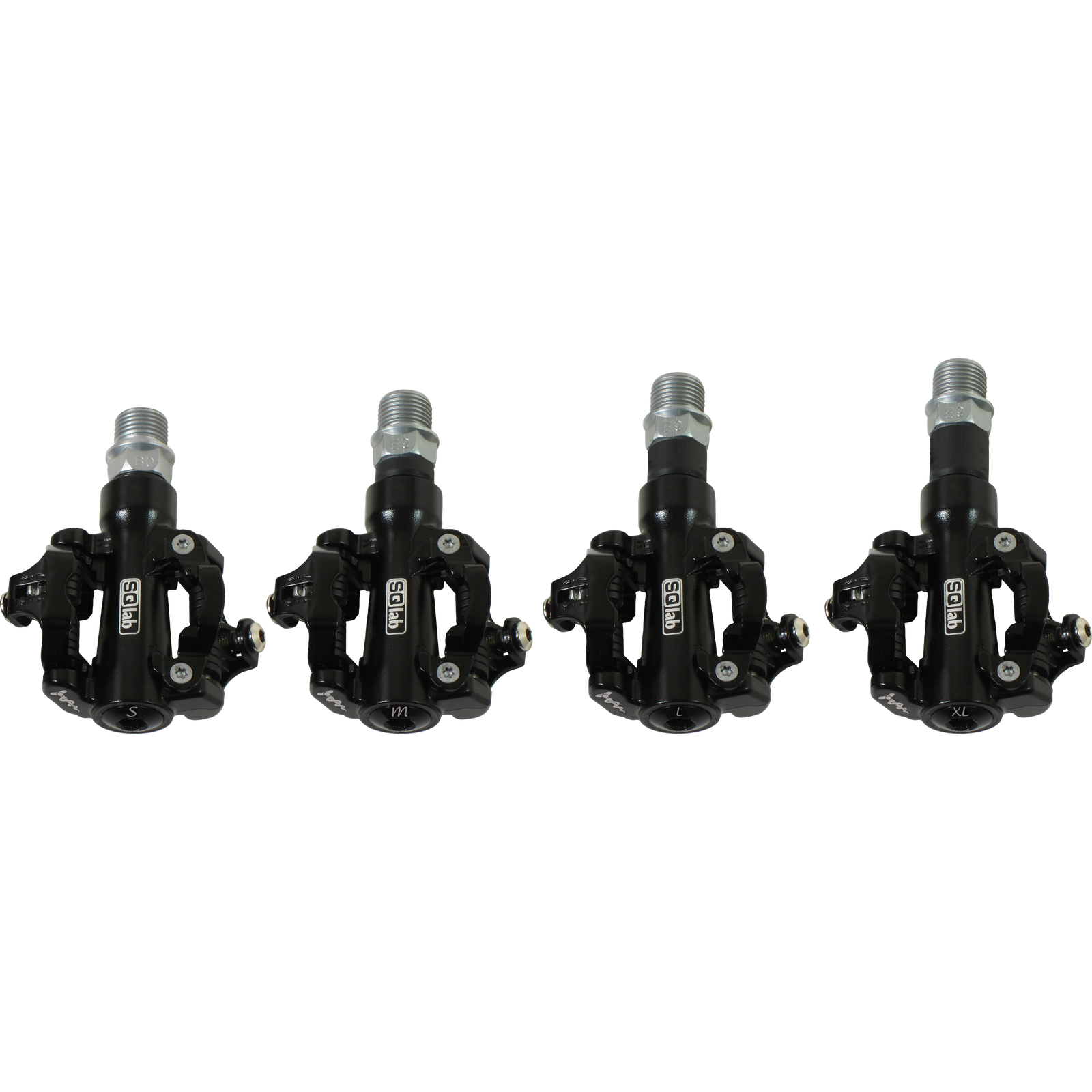 SQlab 511 MTB clipless pedals in black – size comparison S, M, L and XL