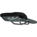 SQlab 6OX ERGOWAVE active MTB saddle in black and dark grey, underside view showing active rail system