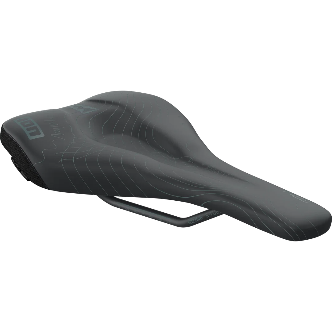 SQlab 6OX ERGOWAVE active MTB saddle ION ltd. edition in charcoal black, three-quarter view