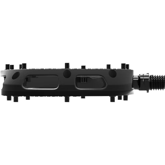 SQlab 5OX MTB Plattformpedale in schwarz, Seitenansicht mit Pins und Achse