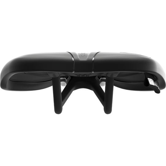 SQlab 612 ERGOWAVE Carbon bike saddle in black, front view with carbon rails