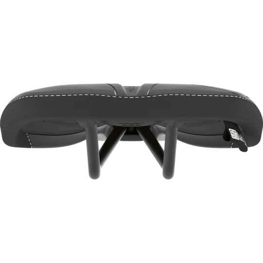 SQlab 611 ERGOWAVE® MTB saddle in black, rear view showing twin rail system