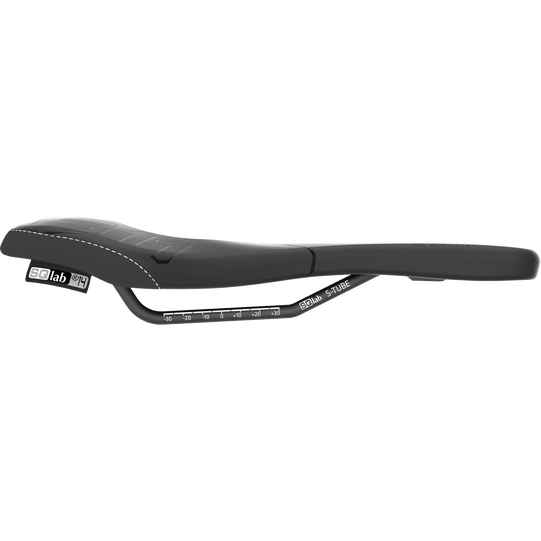 SQlab 611 ERGOWAVE® MTB saddle in black, side profile view with S-TUBE rail