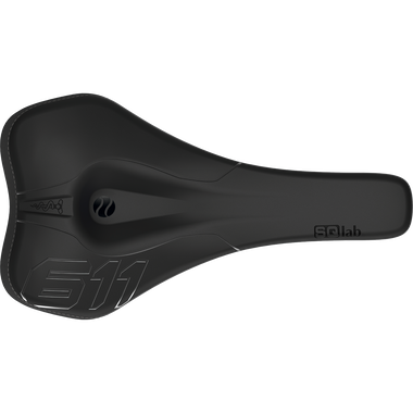 SQlab 611 ERGOWAVE Carbon MTB saddle in black with carbon rails, three-quarter view