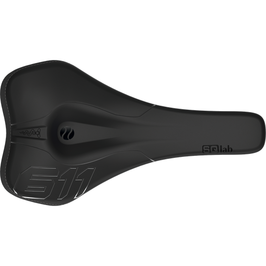 SQlab 611 ERGOWAVE Carbon MTB saddle in black with carbon rails, three-quarter view