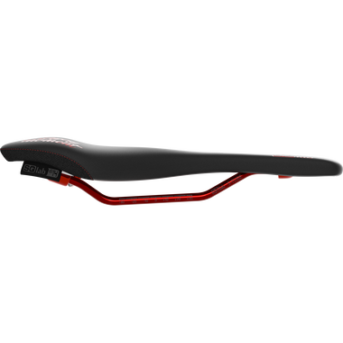 SQlab 611 Ergowave active ltd. Enjoy MTB saddle in black with red rails, side profile view