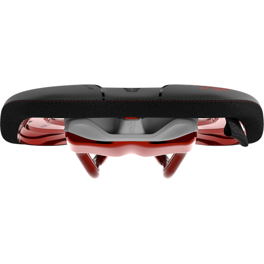 SQlab 611 Ergowave active 2.1 ltd. Enjoy MTB saddle in black and red, front view