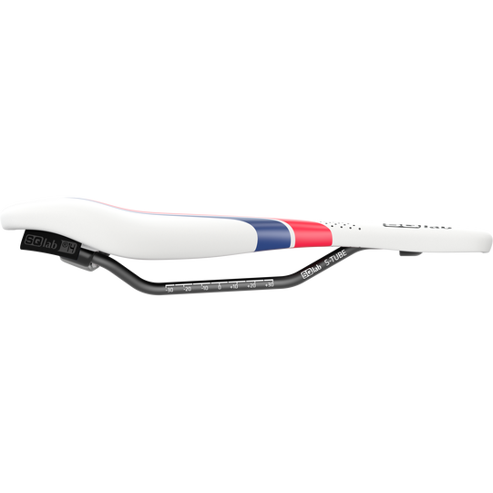 SQlab 612 Ergowave active 2.1 ltd. Sattel in weiß, rot und marineblau mit S-TUBE Schiene