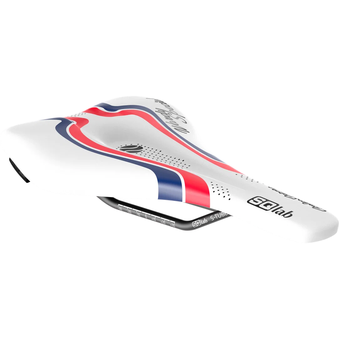 SQlab 612 Ergowave active 2.1 ltd. Wardy bike saddle in white, red and navy blue