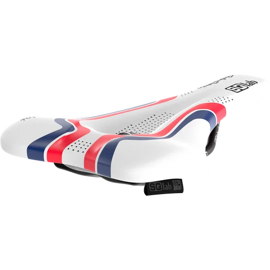SQlab 612 Ergowave active 2.1 ltd. Wardy bike saddle in white, red and navy blue