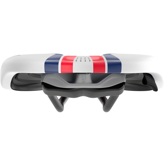 SQlab 612 Ergowave active 2.1 ltd. Wardy Fahrradsattel in weiß, rot und marineblau von vorne