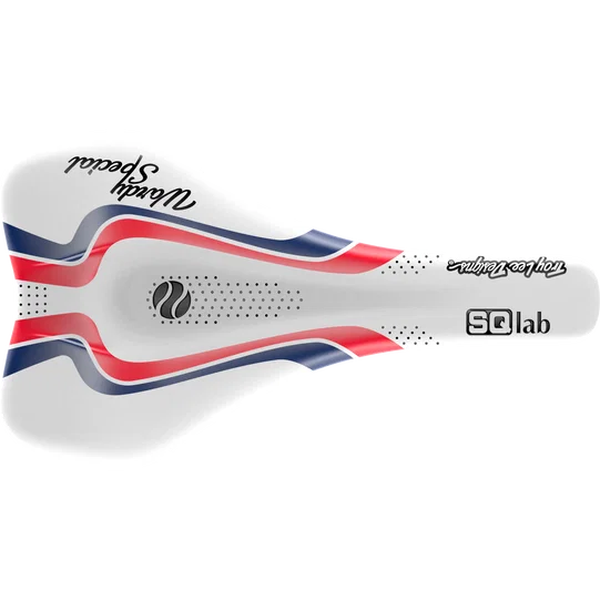 SQlab 612 Ergowave active 2.1 ltd. Wardy Special saddle in white, red and navy blue