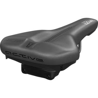 SQlab 602 ERGOLUX active bike saddle 15cm in black with active pivot system, three-quarter view
