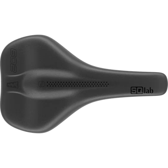 SQlab 602 ERGOLUX active bike saddle in black with ergonomic pressure relief profile