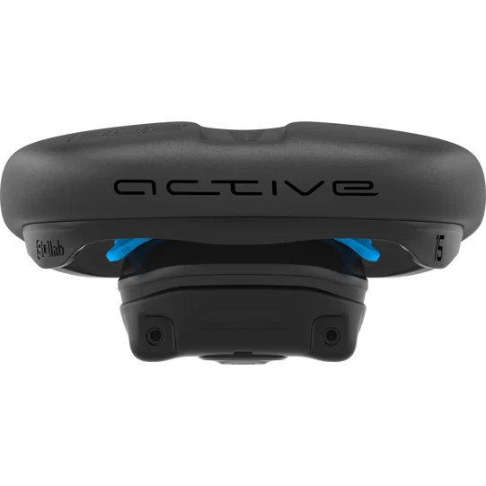 SQlab 602 ERGOLUX active bicycle saddle in charcoal black and blue with active pivot system