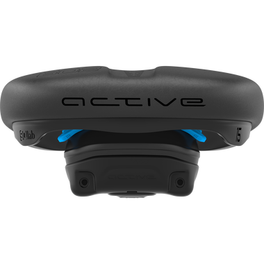 SQlab 602 ERGOLUX active bicycle saddle in charcoal black and blue with active pivot system