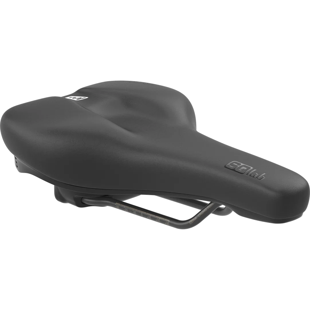SQlab 602 M-D active 2.1 bicycle saddle in black with central relief channel and CrMo rails
