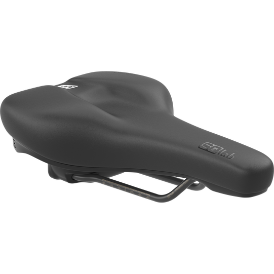 SQlab 602 M-D active 2.1 bicycle saddle in black with central relief channel and CrMo rails