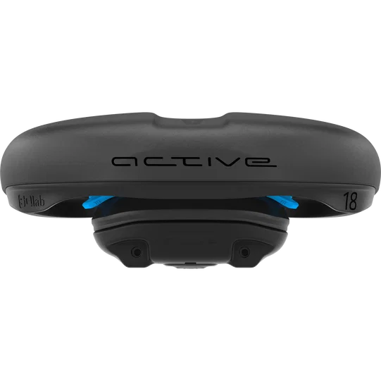 SQlab 621 ERGOLUX active bicycle saddle 18cm in black and blue front view