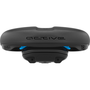 SQlab 621 ERGOLUX active bicycle saddle 18cm in black and blue front view