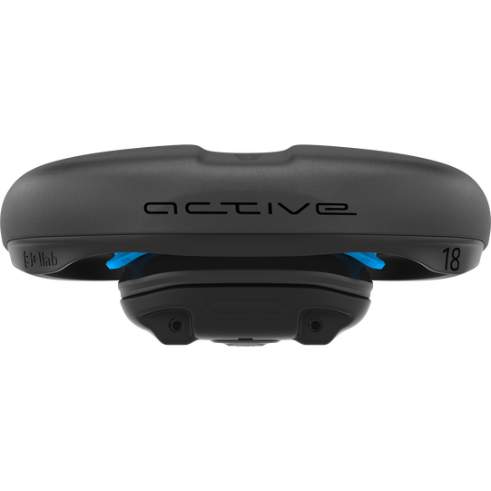 SQlab 621 ERGOLUX active bicycle saddle 18cm in black and blue front view