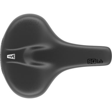 SQlab 621 M-D active bicycle saddle in black with central relief channel, top view